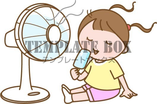扇風機で涼みながらアイスを食べる女の子のワンポイントイラスト 夏 8月 のイメージイラスト 学校の夏休みのしおりや広報誌のワンポイントに 無料 イラスト素材 Templatebox