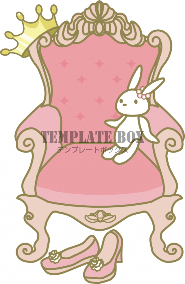 プリンセスが座るネコ足の椅子と白いうさぎが描かれたかわいいワンポイントイラストデザインをダウンロード 無料テンプレート Templatebox