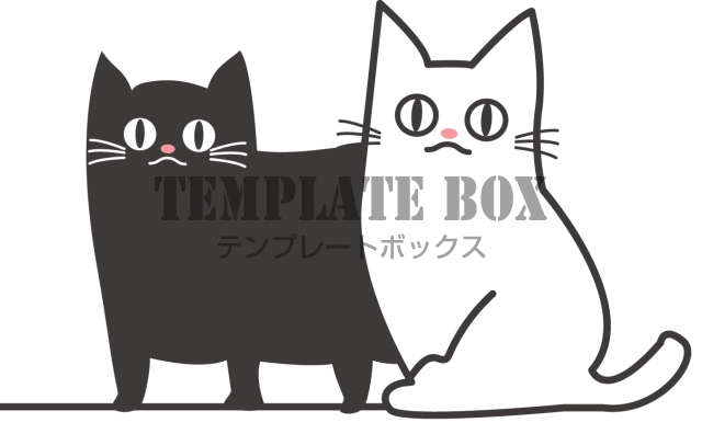 シンプルにイラストで描かれた目力のある白と黒の2匹の猫のシュールなデザインのフリー素材をダウンロード 無料イラスト素材 Templatebox
