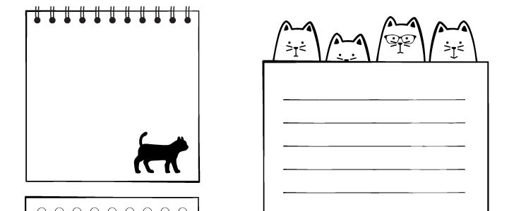 猫イラスト入りメモ帳4種セット（背景白色JPG、背景透明PNG、PDFの 