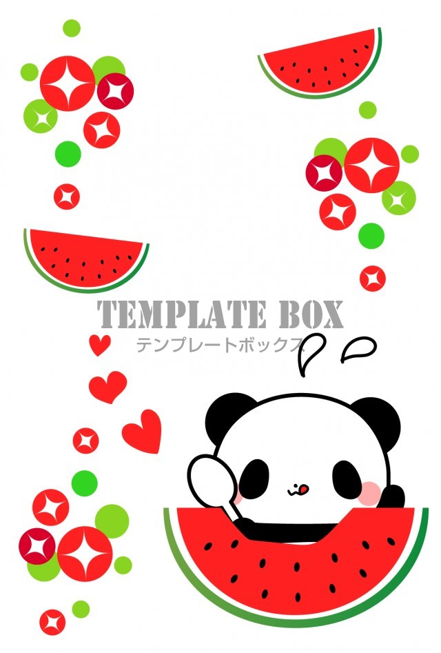 暑中見舞い 夏のイラスト素材スイカを食べるパンダと朝顔 7月8月 ポスター ちらし Pop 無料テンプレート Templatebox