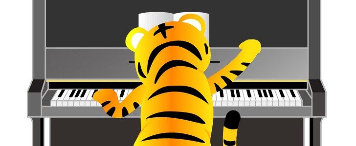 虎とピアノ演奏のイラストデザイン 22年に使える音楽系の年賀状フリー素材をダウンロード 無料テンプレート Templatebox