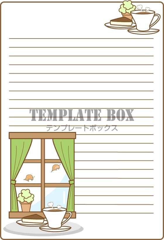 便箋素材イラスト 少しレトロな雰囲気の秋の窓辺の景色の縦型 横書きの便箋 無料テンプレート Templatebox