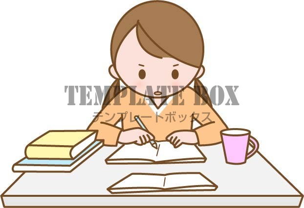 受験勉強をする女子学生のワンポイントイラスト 家庭で自主学習をする様子のイラスト 無料イラスト素材 Templatebox