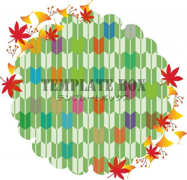 秋のワンポイントフレーム 11月 矢絣柄がおしゃれな紅葉とイチョウのモダンなフレーム素材 無料イラスト素材 Templatebox
