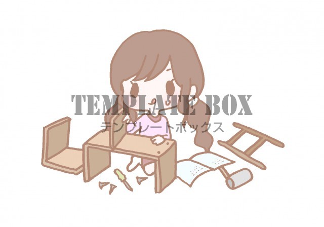 11月27日 組立家具の日 にちなんだ 家具を組み立てている女の子のワンポイントイラスト 無料イラスト素材 Templatebox