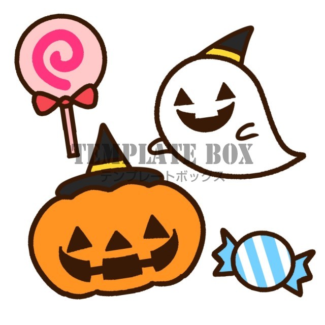 10月31日のハロウィンの日イラスト オバケ パンプキン お菓子 ハロウィンのイラストに 無料イラスト素材 Templatebox
