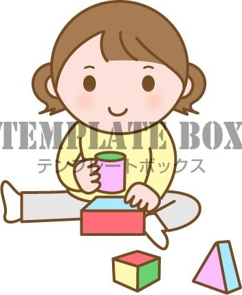 積み木で遊ぶカワイイ女の子のワンポイントイラスト 子どもの遊びのイラスト 無料イラスト素材 Templatebox