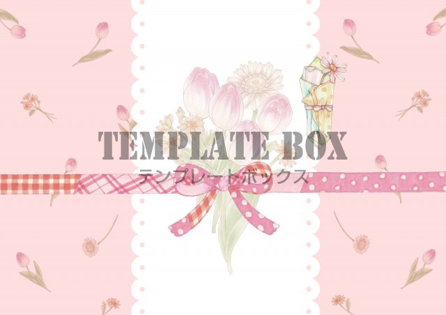 ピンクのチューリップなど春らしい花をモチーフとした ガーリーなデザインの熨斗 無料イラスト素材 Templatebox
