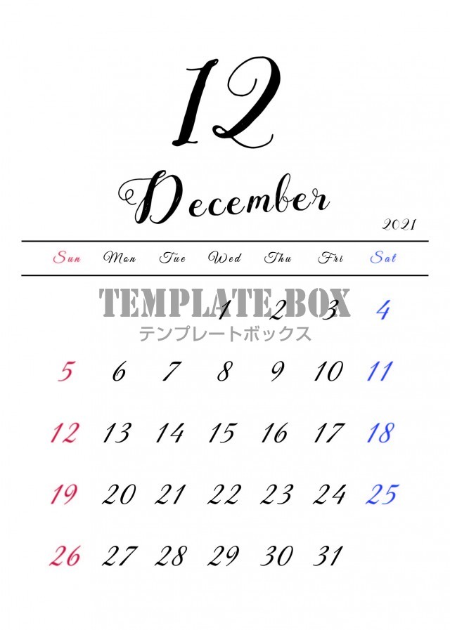 21年カレンダー シンプルでおしゃれな12月 Jpg Png Pdf 印刷やsnsにおすすめ縦型 無料テンプレート Templatebox