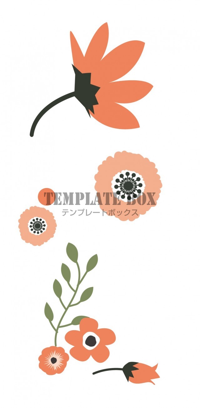 人気の北欧風 オレンジ系で描かれたかわいいお花のイラスト 便利な透過pngで向きも縦横自由に変更可能 無料イラスト素材 Templatebox