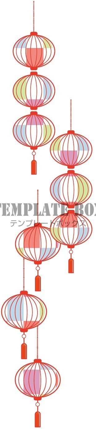 中華風イラスト おしゃれな赤い中華風提灯のイラストで縦の余白に便利な無料素材 無料イラスト素材 Templatebox