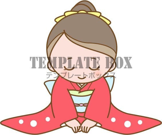 1月のイメージのワンポイントイラスト 新年のご挨拶をする晴れ着姿の女の子のイラスト 無料イラスト素材 Templatebox