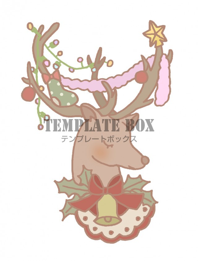 クリスマスのワンポイントイラスト ツノを飾りつけたトナカイのイラスト 無料イラスト素材 Templatebox