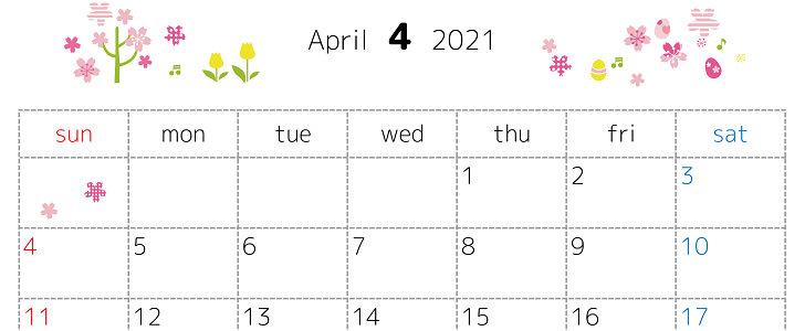 21年4月カレンダー Jpg Pdf Png 横型 イースター 桜 カラフルなエッグ 無料テンプレート Templatebox