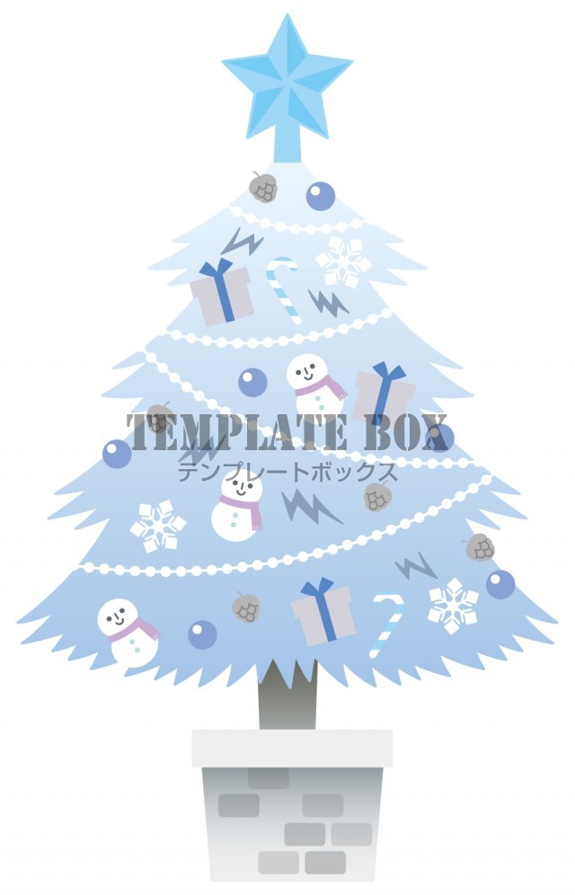 雪だるまがかわいい寒色系のクリスマスツリー クリスマス 雪 冬 ホワイトクリスマス かわいい クリスマスに使えるワンポイントカット 無料イラスト素材 Templatebox