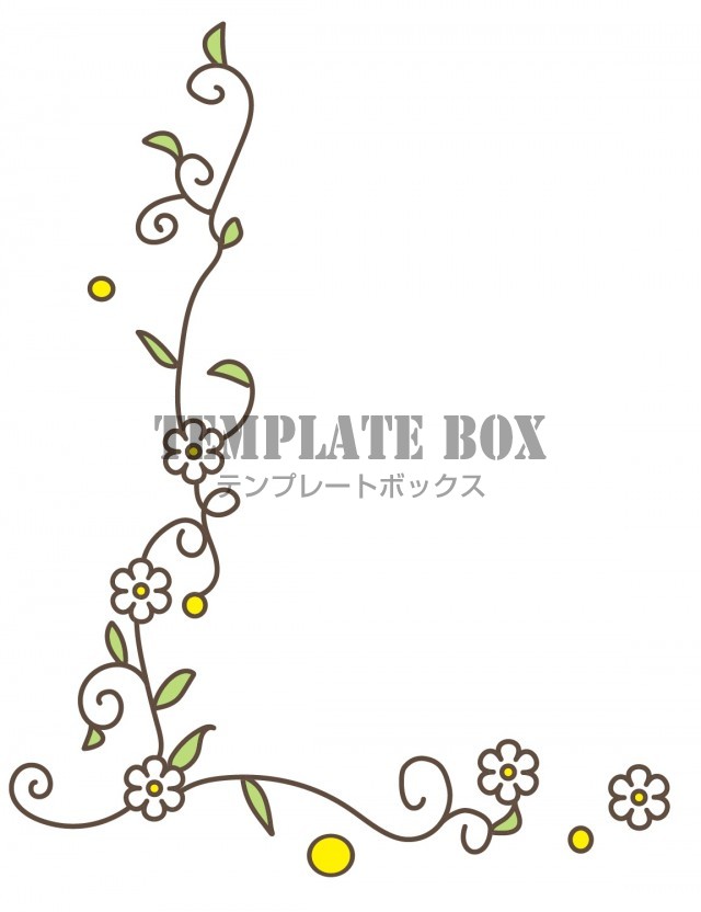 白い花とクルクルした蔓で描かれた かわいいコーナーフレームイラスト 透過png 無料イラスト素材 Templatebox