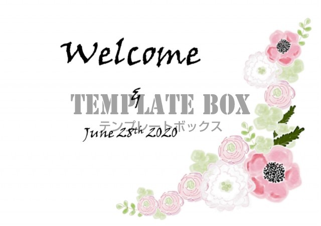 結婚式ウェルカムボード 明るい色のお花のデザインが施された優しく温かみのあるデザイン 名前と日付を入れるだけの簡単テンプレート 無料テンプレート Templatebox