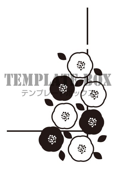 モノクロ コーナー用イラスト 椿の花が丸みを帯びて描かれた かわいい無料素材 無料イラスト素材 Templatebox