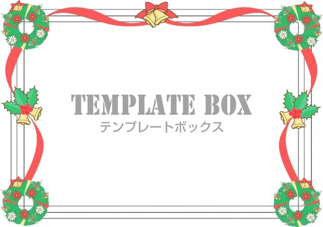 クリスマスのフレーム 枠素材 オシャレなリースと赤いリボンのデザイン 無料イラスト素材 Templatebox