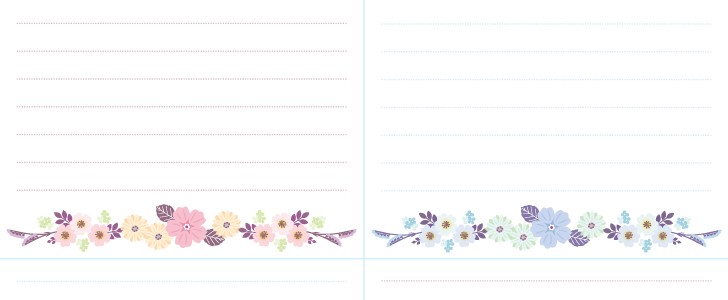 花のライン状イラストの入ったメモ帳 サイズ8分割 メモ メモ用紙 ピンク系 ブルー系 花模様 かわいい 普段使いできるかわいいメモ帳素材 無料 イラスト素材 Templatebox