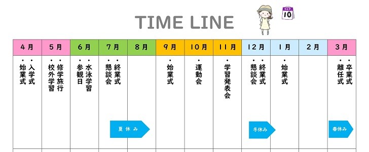 年表｜小学生｜低学年｜家族｜予定｜イベント｜年間｜無料テンプレート｜無料｜ダウンロード