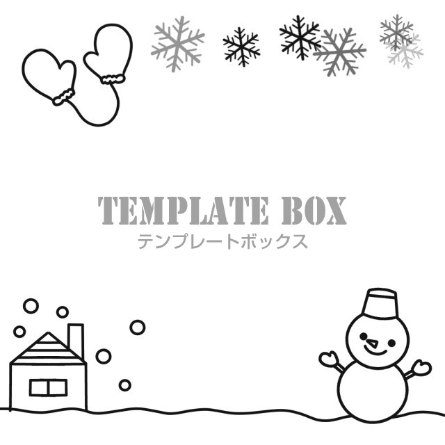 モノクロ雪だるまフレーム１月のイラスト 雪だるま 冬 フレーム 無料イラスト素材 Templatebox