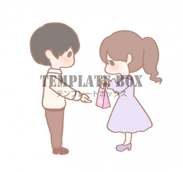 バレンタインのワンポイントイラスト 男の子にチョコレートを渡している女の子 無料イラスト素材 Templatebox