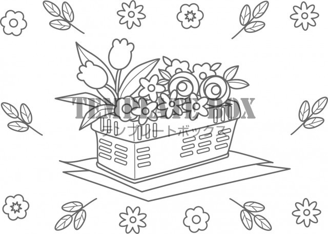 サイズの植物のぬり絵のイラスト素材 花かごに入ったかわいい花のイラスト 無料イラスト素材 Templatebox