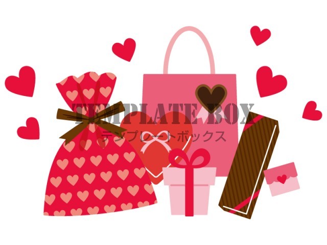 ラッピングされたバレンタインデーの贈り物＜バレンタインデー・バレンタイン・2月・２月14日・ラッピング・包装・ハート・プレゼント・かわいい＞バレンタインデーに使えるワンポイントカット