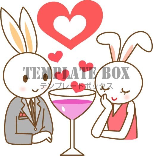 バレンタインのワンポイントイラスト デートをする恋人のうさちゃんカップル 無料イラスト素材 Templatebox