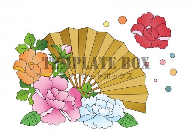 花と扇子の和風な塗り絵 Jpg Png Pdf 無料イラスト素材 Templatebox