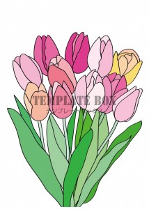 02 【塗り絵】チューリップの花束（JPG/PNG/PDF）春にお…