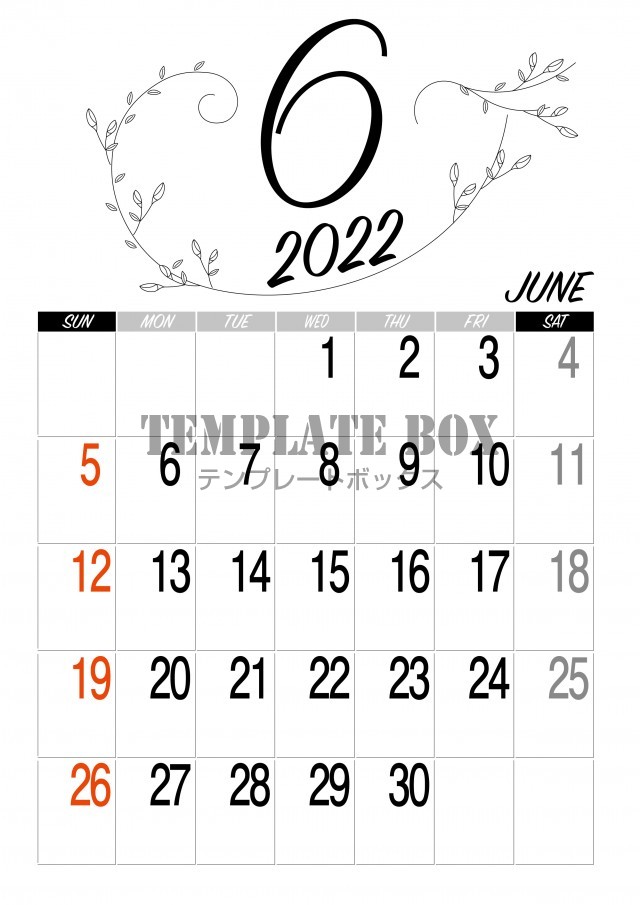22年 6月 カレンダー素材 線画が美しいおしゃれなデザインカレンダー 無料テンプレート Templatebox