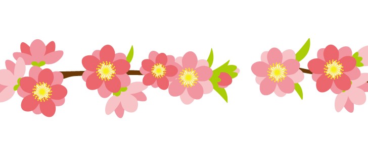 桃の花の枝の上下フレーム＜春・3月・枠・花・植物・桃の節句・ひな祭り・雛祭り＞春・雛祭りに使えるフレーム素材 | 無料イラスト 素材｜TemplateBox
