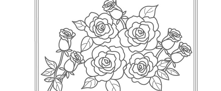 植物の塗り絵素材 サイズの華やかな横型のバラの花の塗り絵 無料イラスト素材 Templatebox