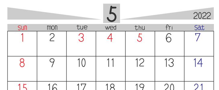 カレンダー素材 22年5月の横型のカレンダー グレイを基調 無料テンプレート Templatebox