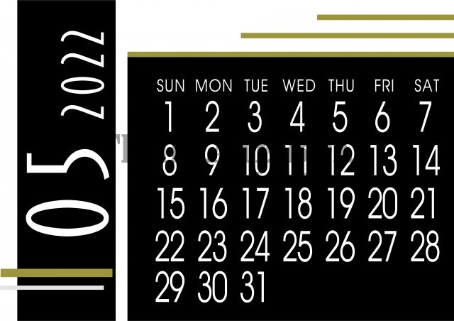 2022年5月カレンダー／ブラックが基調でSIMPLEに仕上げたデザインカレンダー素材