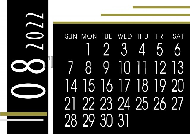 22年8月カレンダー シンプルな書体でスタイリッシュなデザインカレンダー素材 無料テンプレート Templatebox