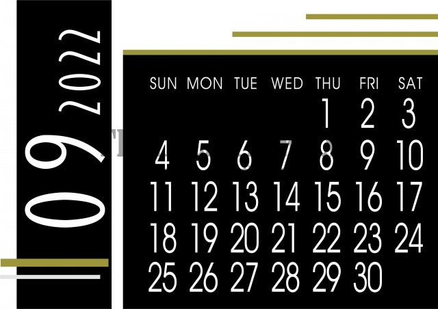 22年9月カレンダー ブラックカラーがかっこいいデザインカレンダー素材 無料テンプレート Templatebox