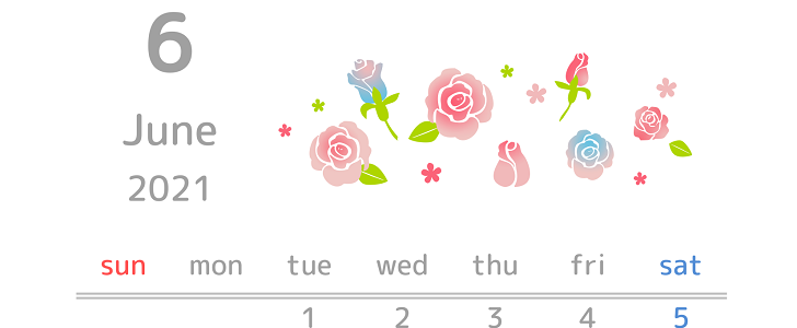 21年6月カレンダー Jpg Pdf Png 縦型 バラの花 季節の花 梅雨 無料テンプレート Templatebox