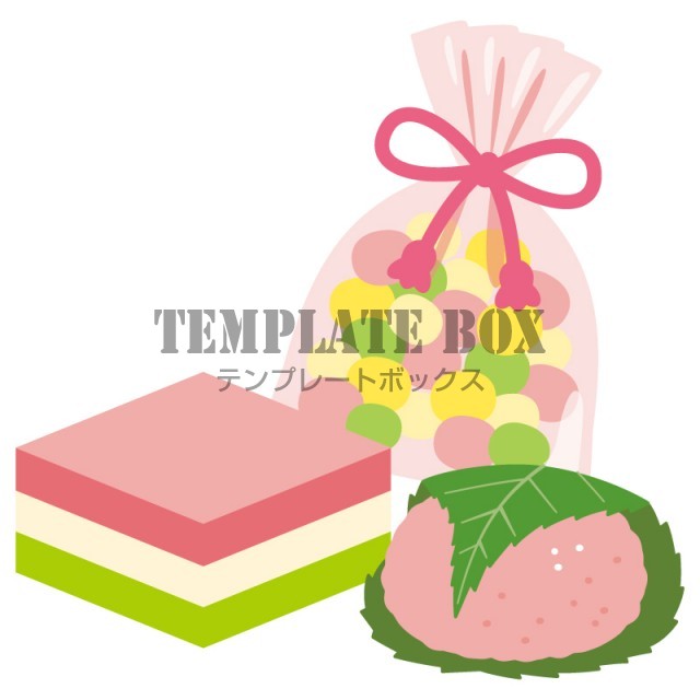 ひなあられ ひしもち 桜餅のイラスト ひな祭り 雛祭り 3月 桃の節句 春 お菓子 食品 食べ物 ひな祭りに使えるワンポイントカット 無料イラスト 素材 Templatebox
