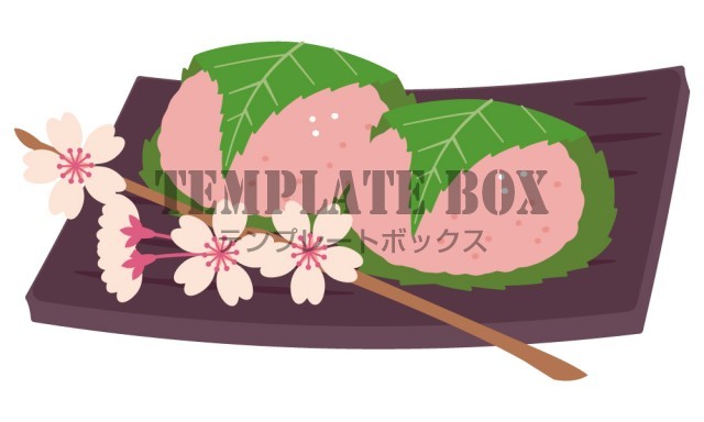 桜の枝を添えた桜餅のイラスト 春 さくら サクラ 和菓子 お菓子 花 四季 食べ物 春に使えるワンポイントカット 無料イラスト 素材 Templatebox