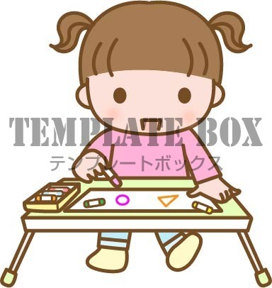 人物のイラスト素材 クレヨンで 画用紙にお絵かきをする子どものイラスト 無料イラスト素材 Templatebox