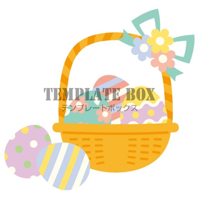 手つきのカゴとイースターエッグ 春 4月 イースター 復活祭 かわいい イベント カラフル イースターに使えるワンポイントカット 無料イラスト 素材 Templatebox