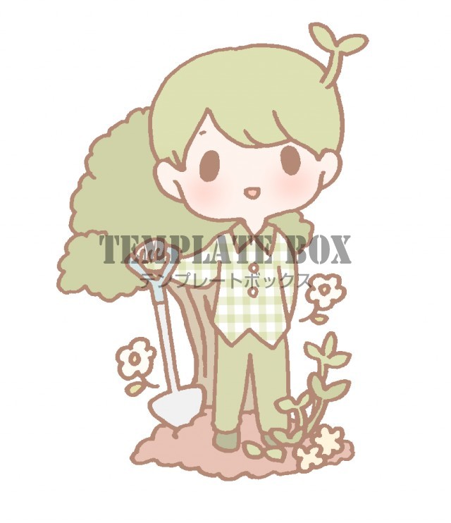 木や草花などみどりに囲まれている男の子のかわいいワンポイントイラスト 無料イラスト素材 Templatebox