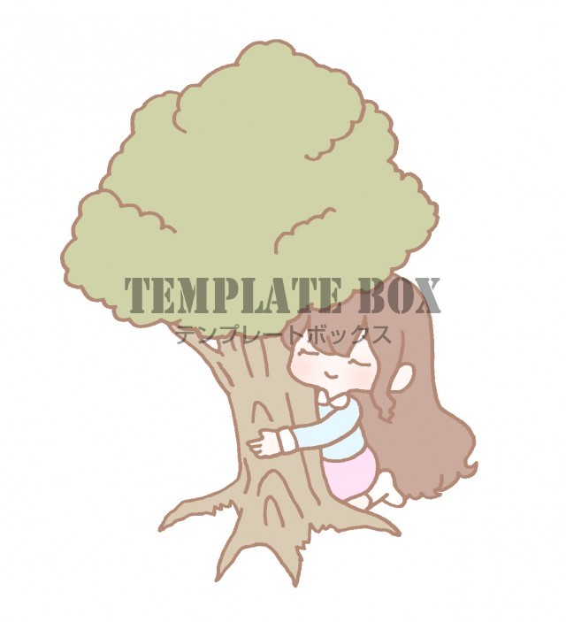 みどりの日 自然 木にハグをして大切に思っている女の子のワンポイントイラスト 無料イラスト素材 Templatebox