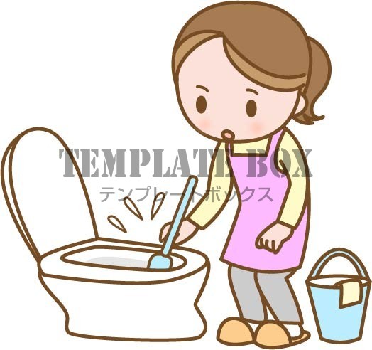 家事イラスト トイレ掃除をするエプロン姿の女性 主婦 ママのワンポイントイラスト 無料イラスト素材 Templatebox