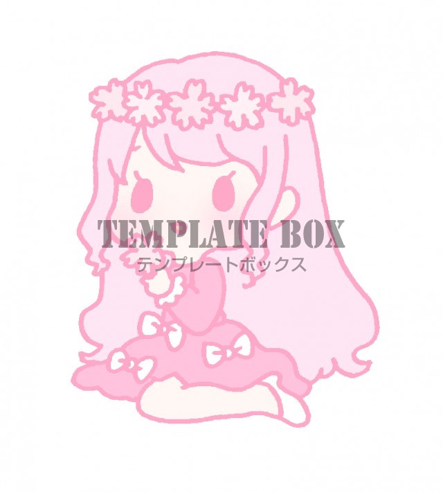 さくらの花を頭にかざり ピンク色の服を着ている女の子のイラスト 無料イラスト素材 Templatebox