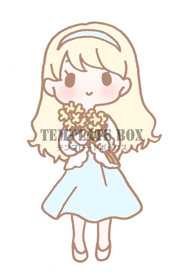 菜の花を両手で持っている金髪の女の子の春らしいワンポイントイラスト 無料イラスト素材 Templatebox
